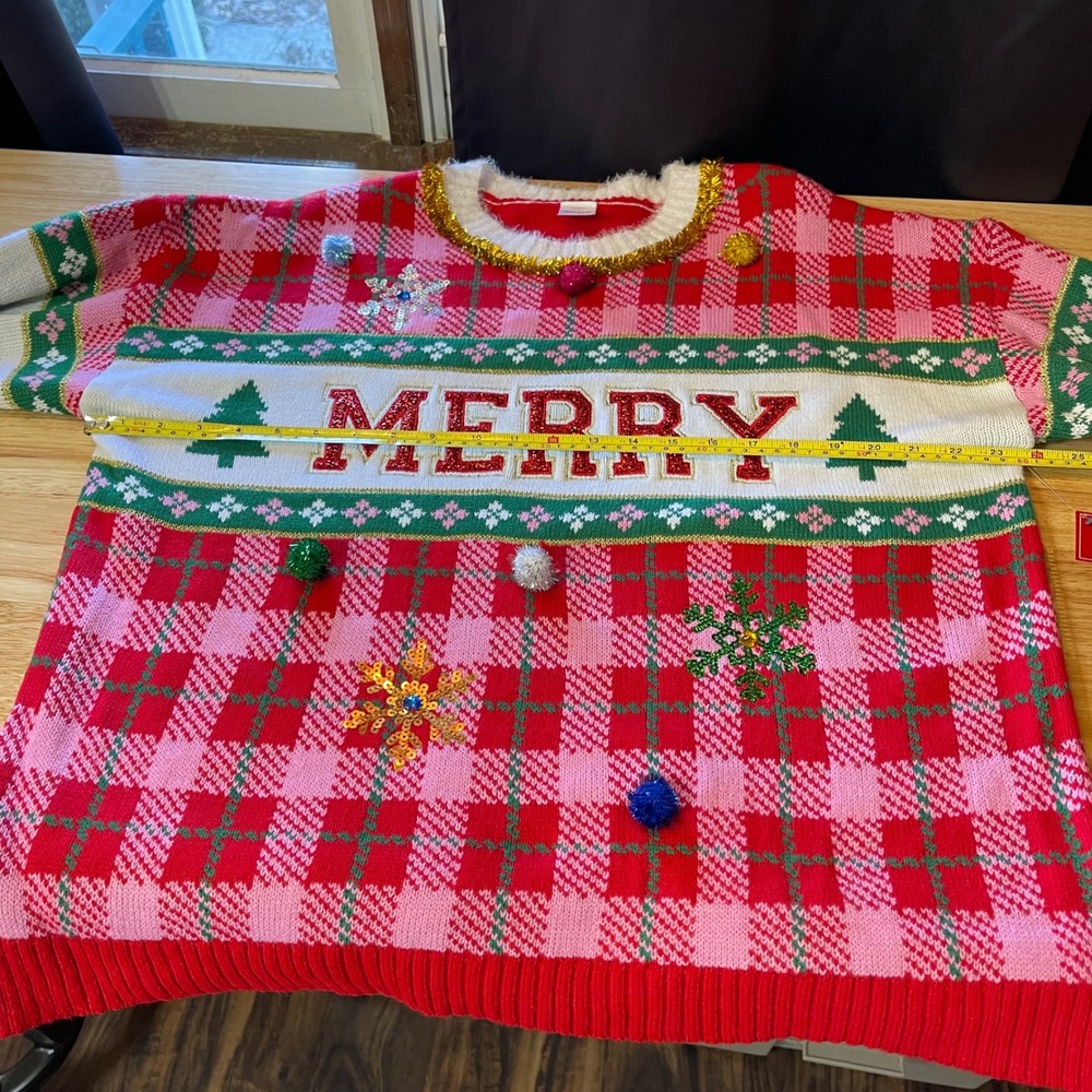NWT Holiday Time Womens Merry Plaid Red Ugly Christmas Sweater XL 16-18 - Picture 5 of 7